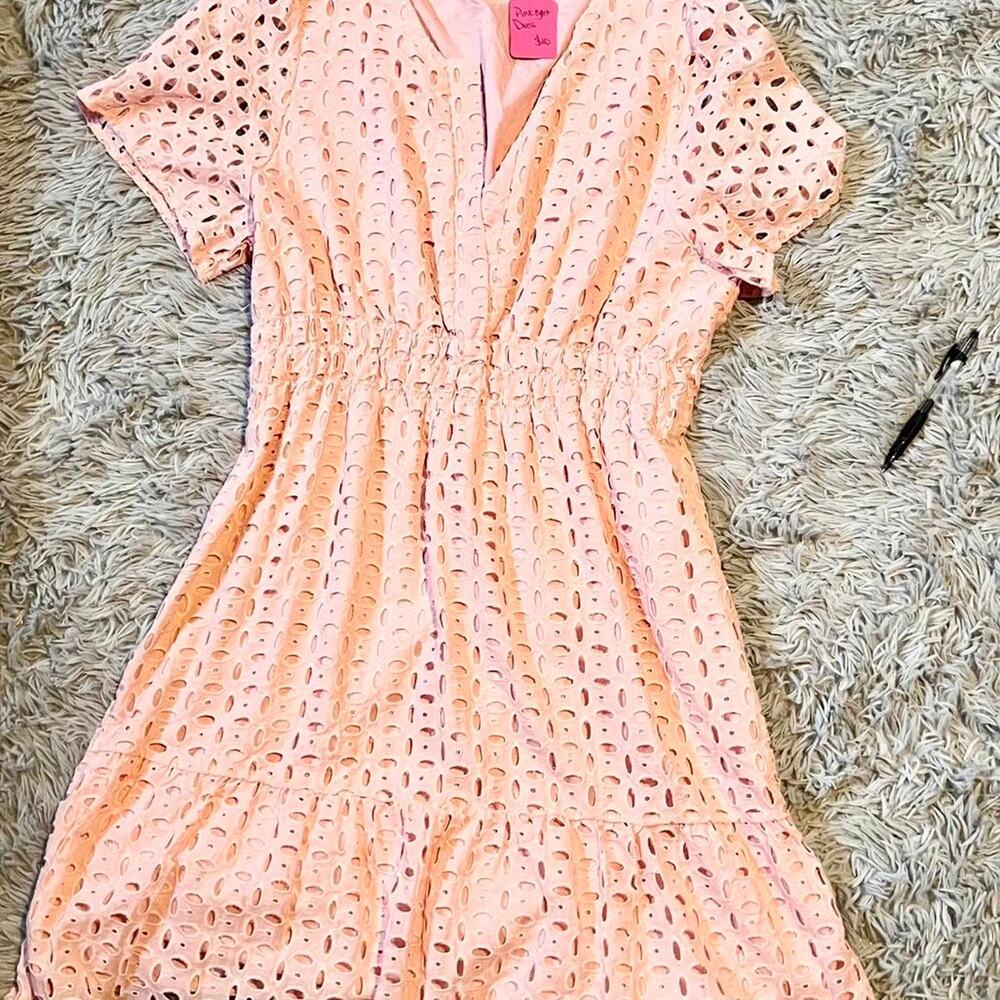 Eyelet Mini Dress in Light Peach - Women's Summer Dress
